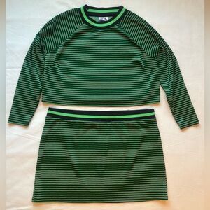 Future Collective Green and Black Striped Sweater Skirt Set 1X